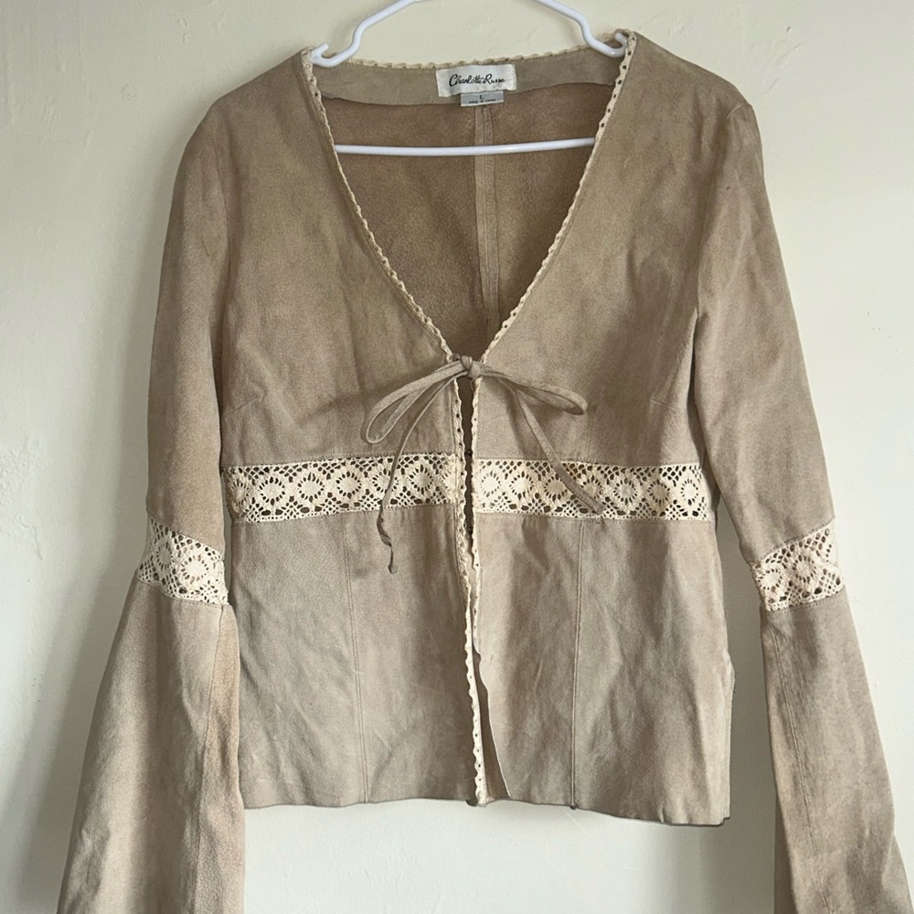 Charlotte Russe Tan Lace Trim Top